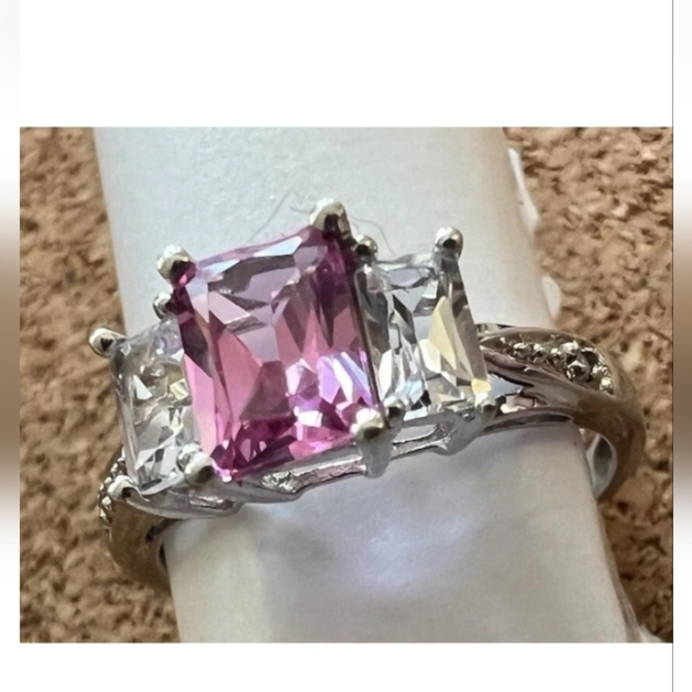 10K Pink & White Sapphire Ring. Sz 7